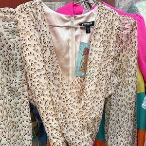 Express Leopard Print V-Neck Top - S
